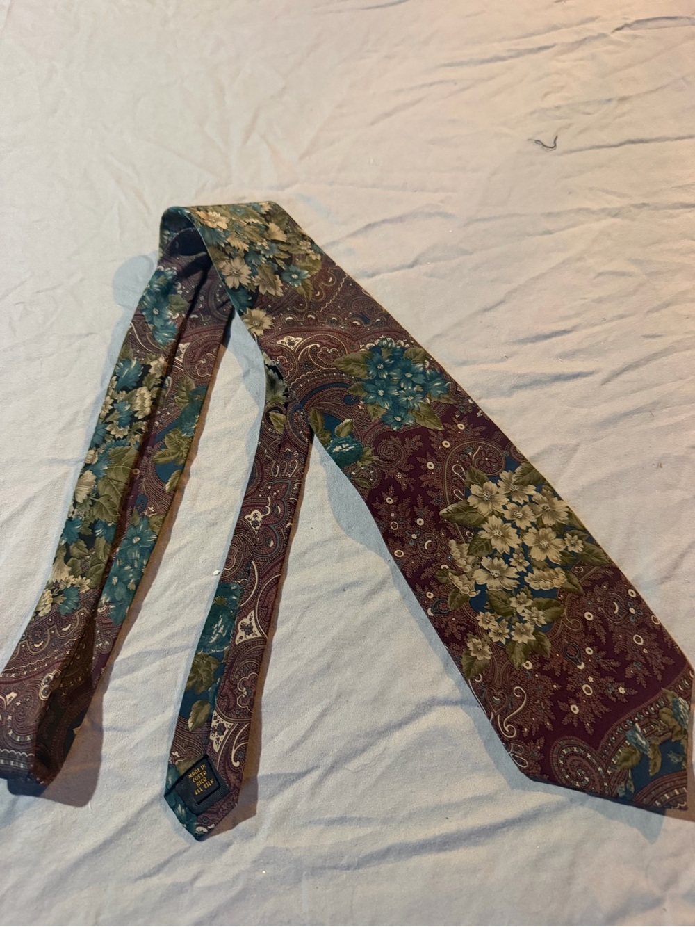 bill blass Burgundy Floral Paisley Tie with Teal Accents